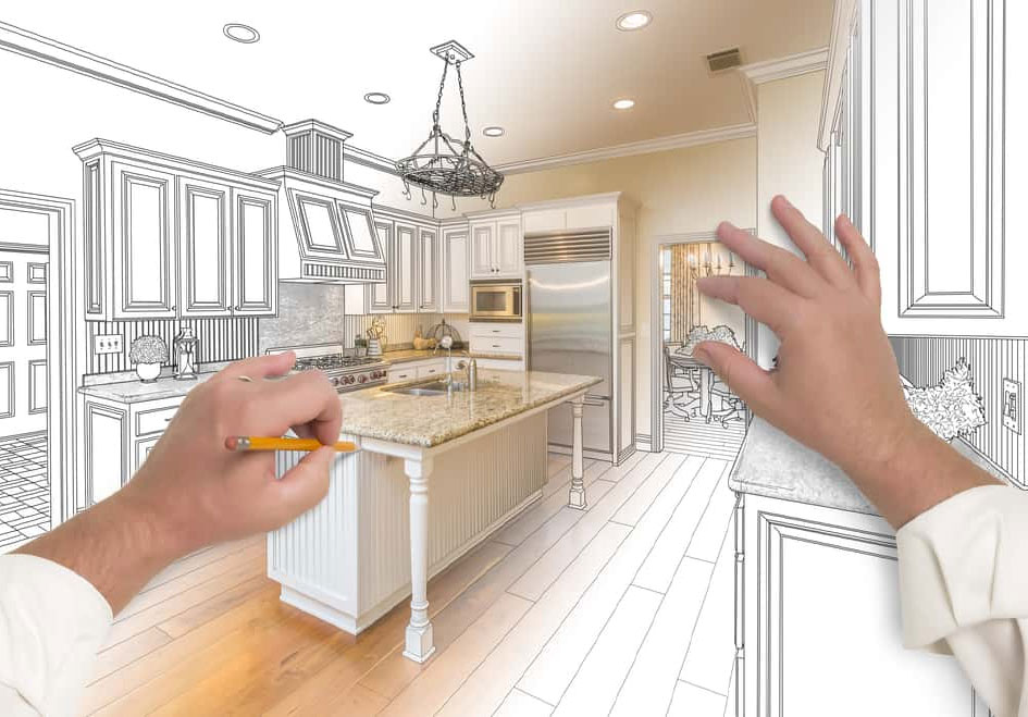 Realistic kitchen sketch.
